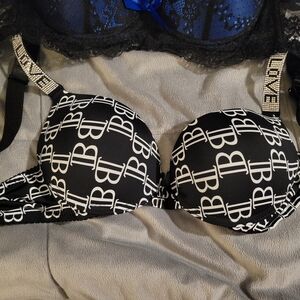 36B (90B Euro) Black And White Push Up Bra Rhinestone Straps Bombshell